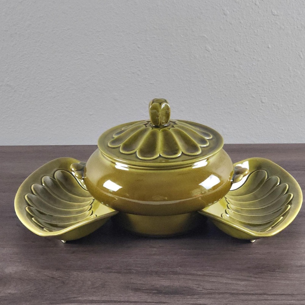 1960s MCM‎ California Pottery 4 Piece Lidded Tureen Set Avocado Green 620